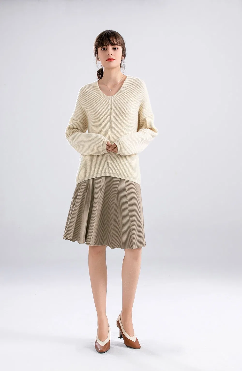Jersey Suelto de Ocio de Lana con Cuello en V de gran Oferta 2025 para Mujer