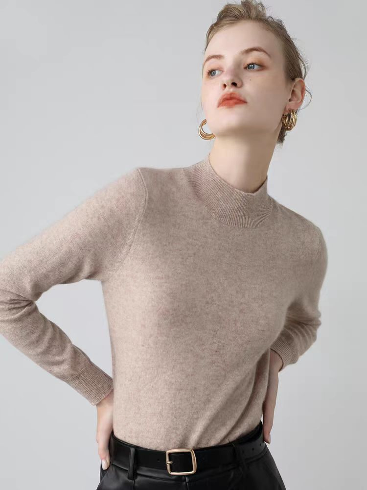 Jersey de Punto Negro Clásico Ajustado de Invierno para Mujer, Estilo Básico en Capas, Suéter de Cuello Alto de Manga Larga Tejido para Mujer