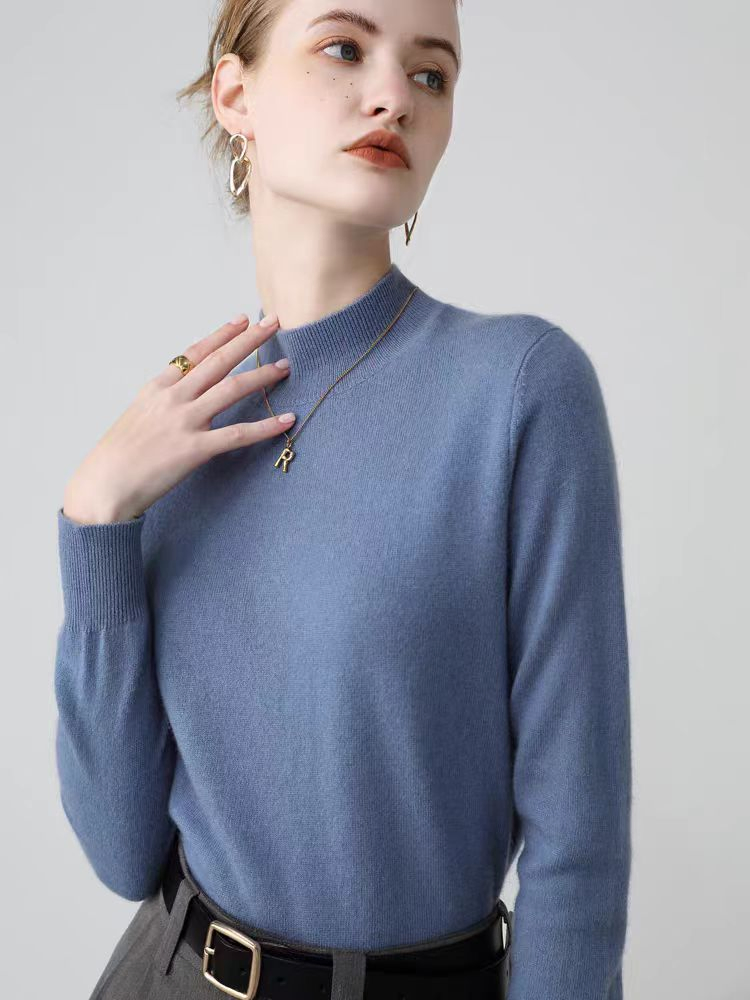 Jersey de Punto Negro Clásico Ajustado de Invierno para Mujer, Estilo Básico en Capas, Suéter de Cuello Alto de Manga Larga Tejido para Mujer