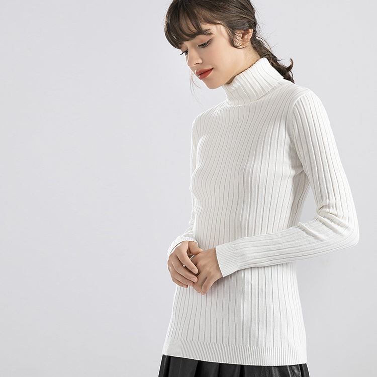 Suéter blanco del cuello de tortuga del Algodón de la Nueva Moda de la Venta Caliente del Ajuste 2025 para las mujeres