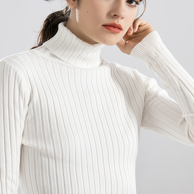 Suéter blanco del cuello de tortuga del Algodón de la Nueva Moda de la Venta Caliente del Ajuste 2025 para las mujeres