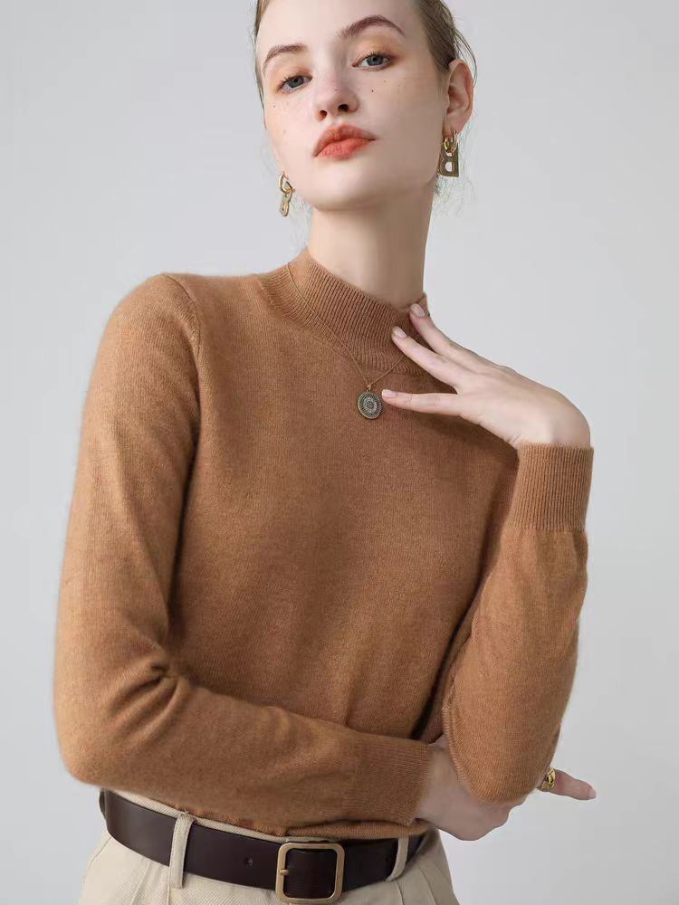 Jersey de Punto Negro Clásico Ajustado de Invierno para Mujer, Estilo Básico en Capas, Suéter de Cuello Alto de Manga Larga Tejido para Mujer