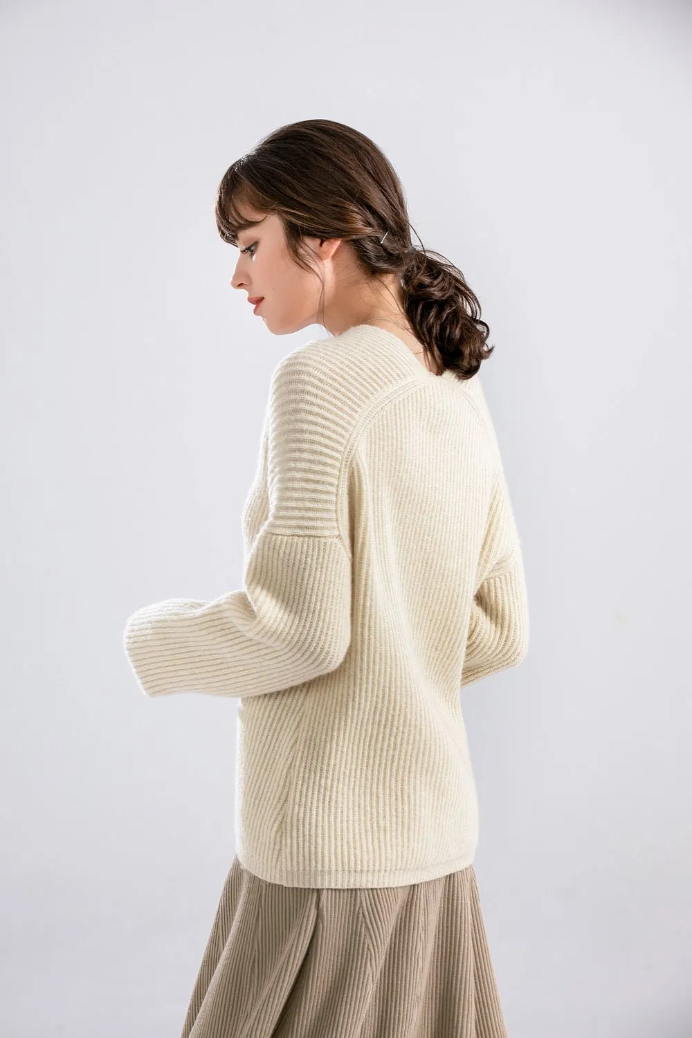 Jersey Suelto de Ocio de Lana con Cuello en V de gran Oferta 2025 para Mujer