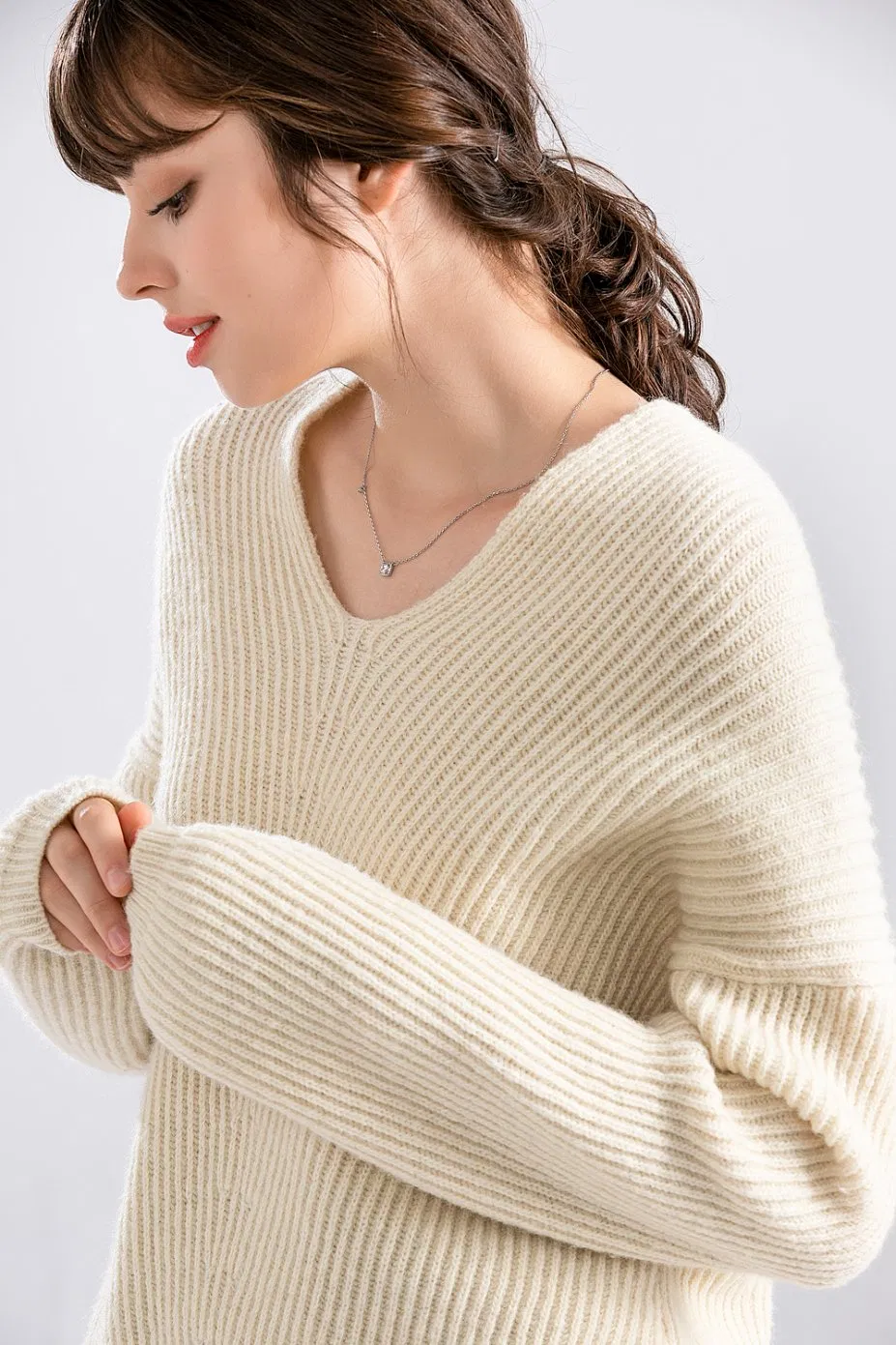 Jersey Suelto de Ocio de Lana con Cuello en V de gran Oferta 2025 para Mujer