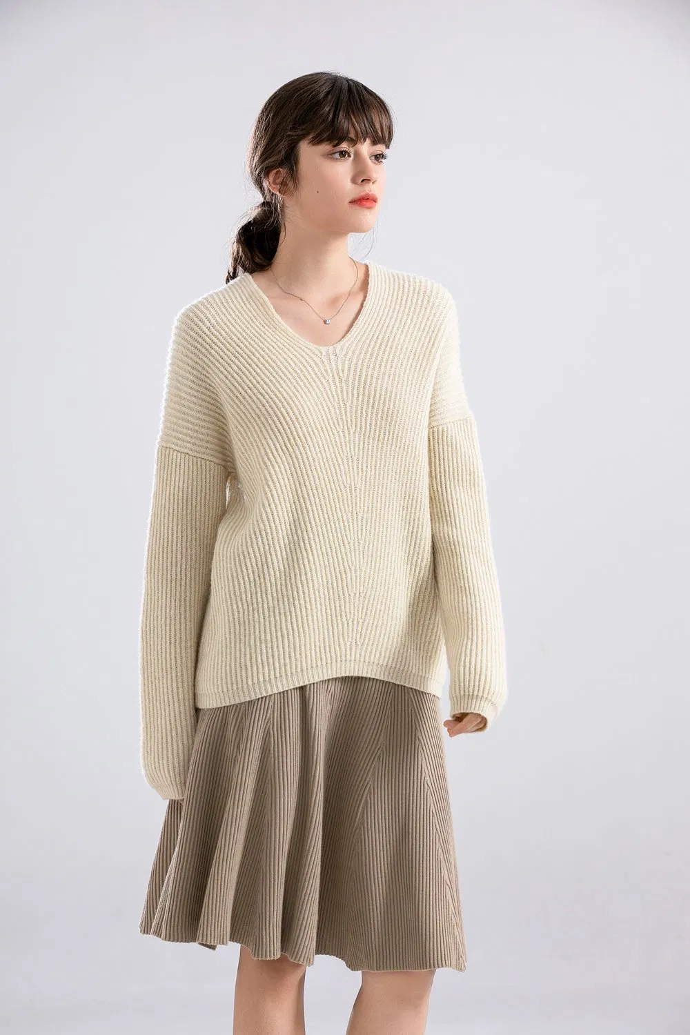 Jersey Suelto de Ocio de Lana con Cuello en V de gran Oferta 2025 para Mujer