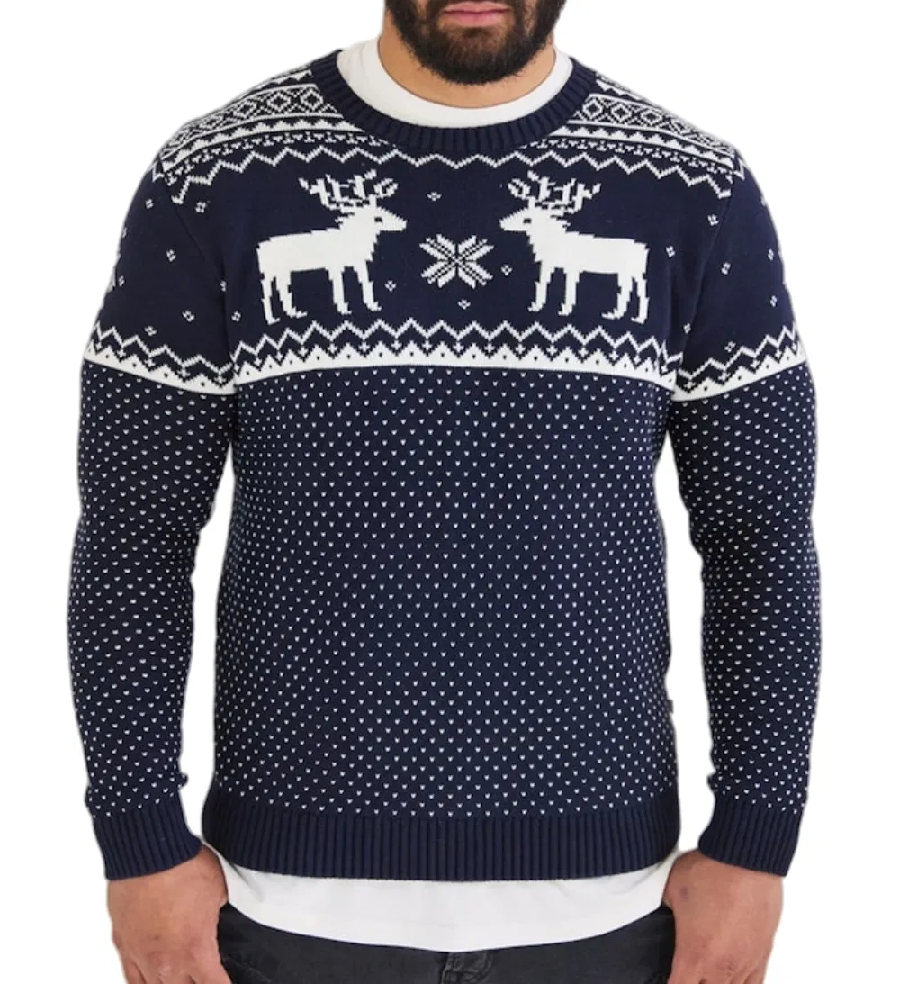 Suéter navideño Jacquard Fair Isle para Hombre en Azul Marino