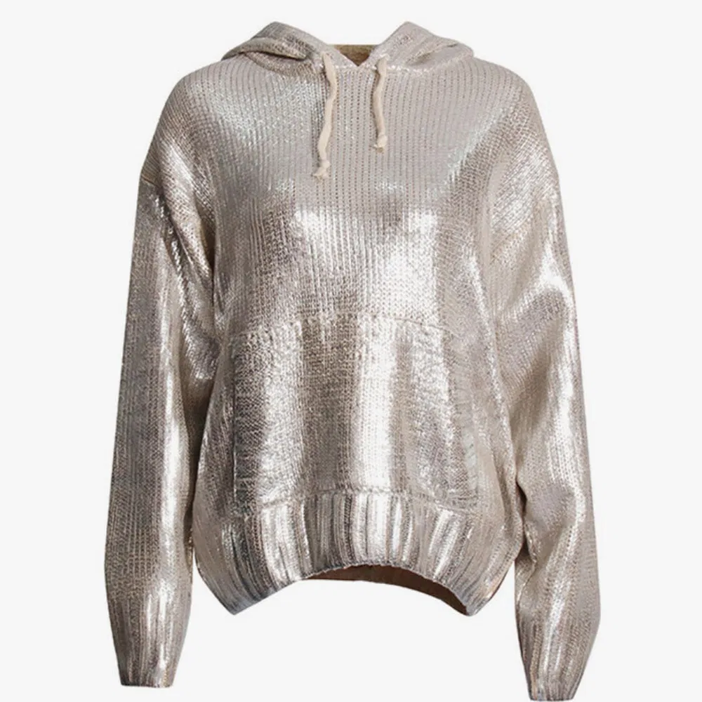 Sudadera con capucha de Suéter de punto Plateado de Moda para Mujer con cordón