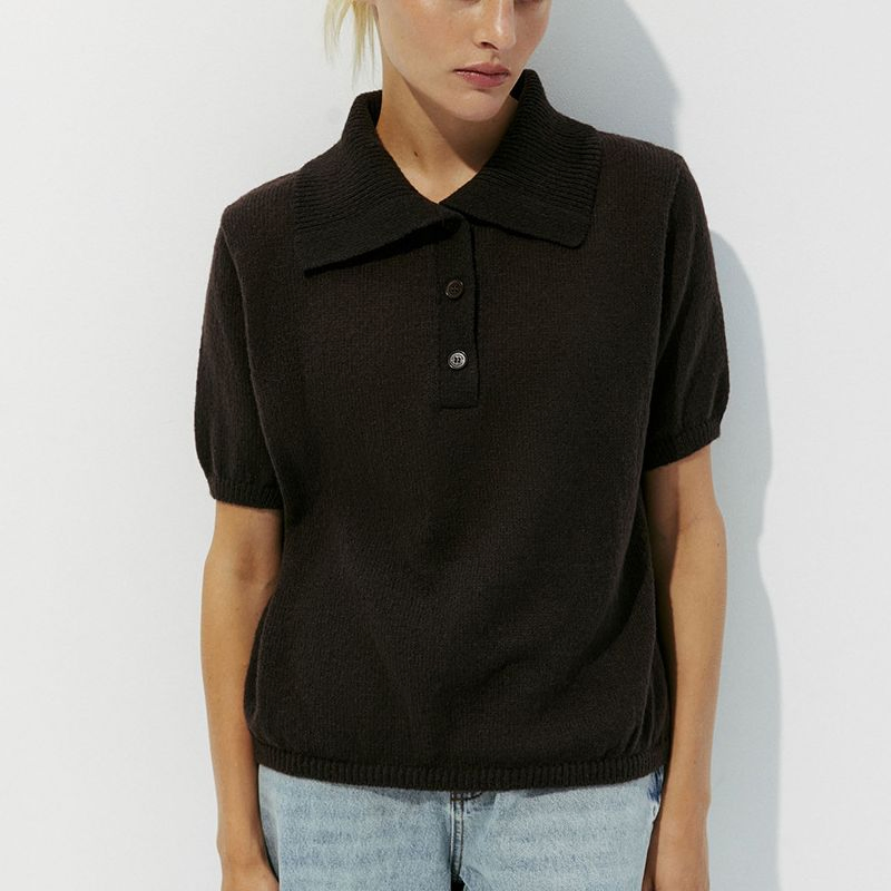 Camiseta de punto Polo de Moda Primavera Verano Mujer&amp;prime;s Top de burbujas de Manga corta Suéter Elegante Casual Transpirable