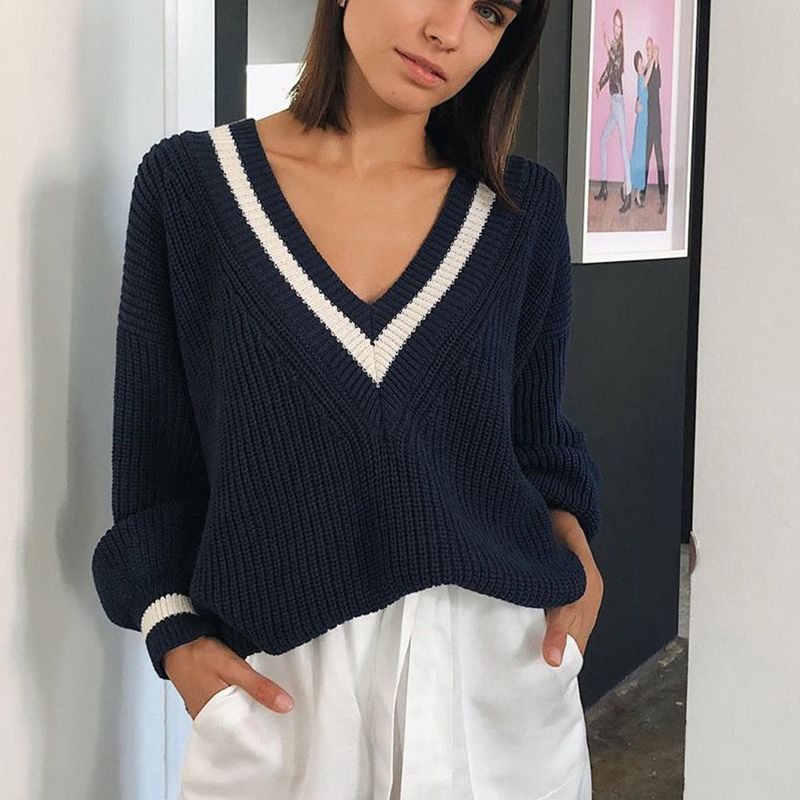 Suéter Informal de Gran Tamaño de Color Para Mujer Jersey Elegante de Punto de Manga Larga Holgado y Holgado