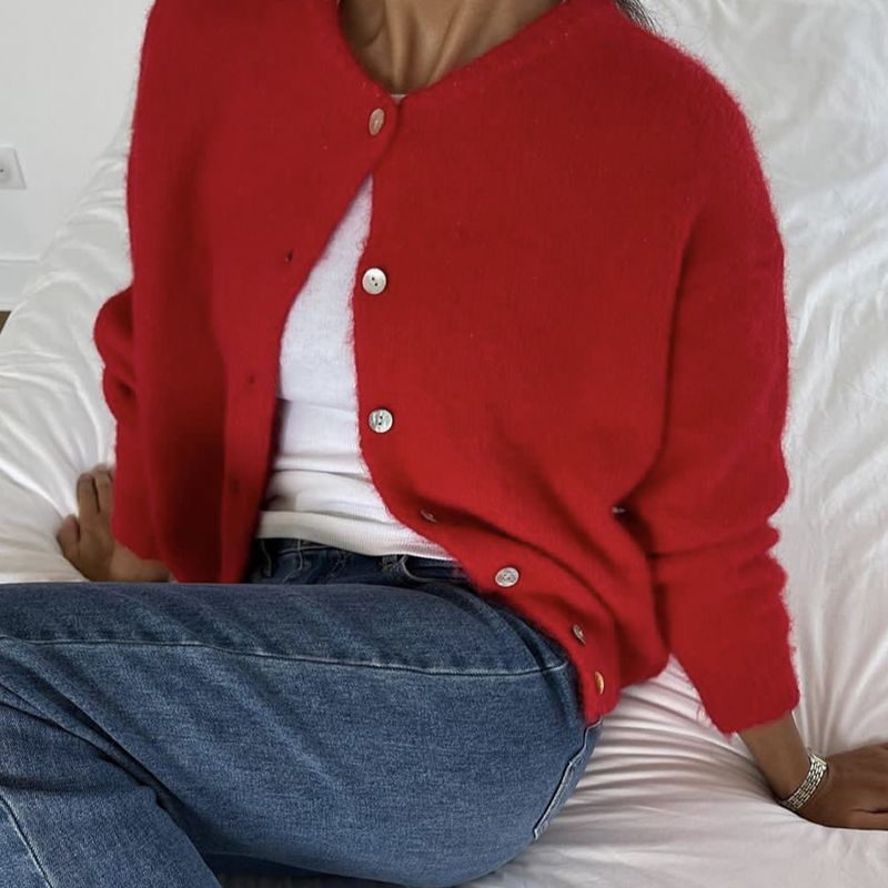 Cárdigan con Botones de Lana Suave Abrigo de Punto con Botones de Concha Vintage para Mujer Chaqueta de Suéter Acogedora Gris