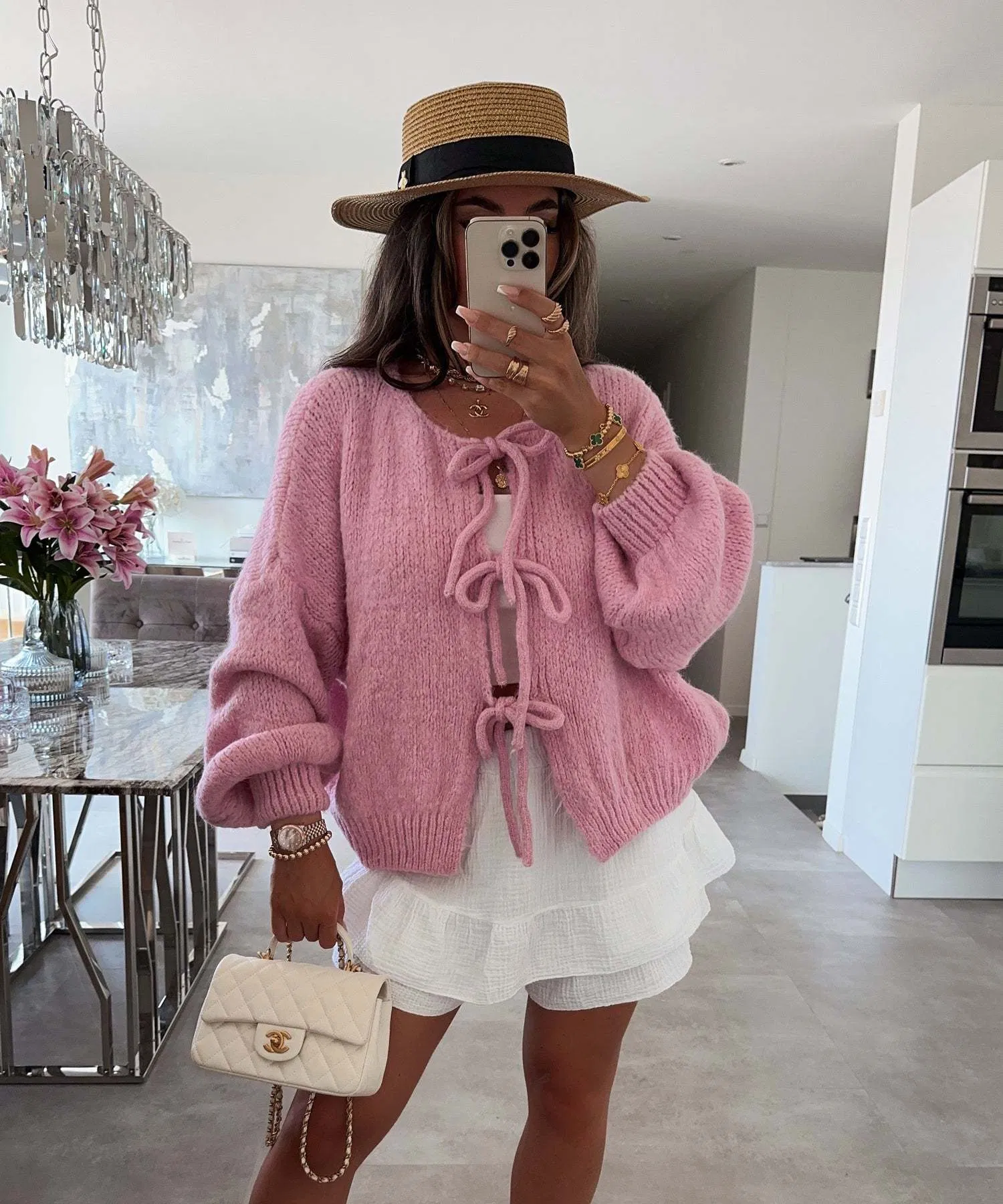 Cárdigan de Punto de Cuello Redondo de Moda para Mujer Elegante Abrigo Frontal Abierto de Manga Larga Informal Otoño Invierno Suéter Elegante