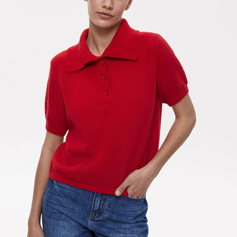 Camiseta de punto Polo de Moda Primavera Verano Mujer&amp;prime;s Top de burbujas de Manga corta Suéter Elegante Casual Transpirable