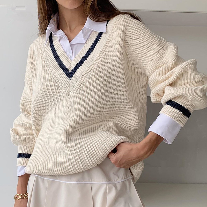 Suéter Informal de Gran Tamaño de Color Para Mujer Jersey Elegante de Punto de Manga Larga Holgado y Holgado