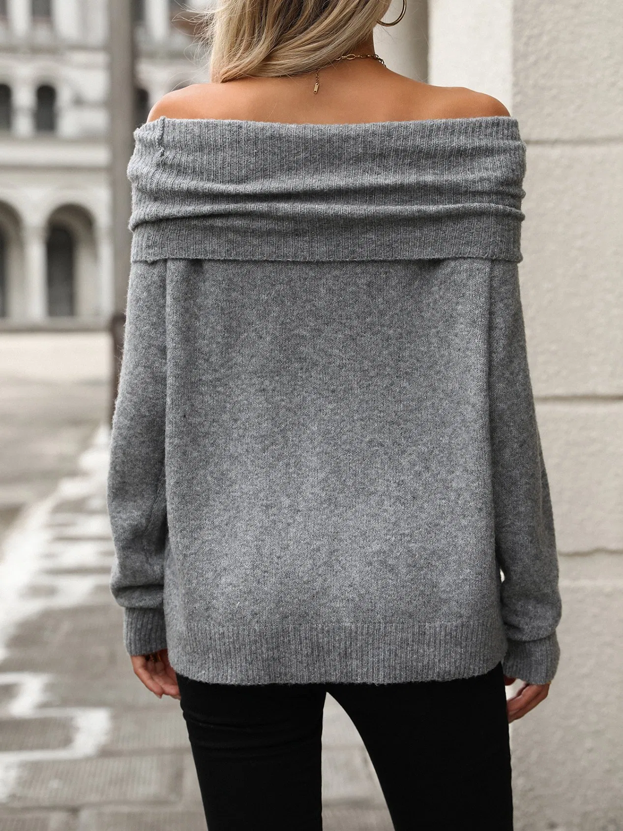 Suéter de punto de Cuello Grande Elegante para Mujer para Atuendos Casuales
