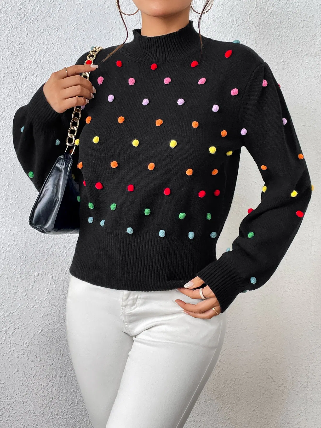 Suéter de Moda para Mujer con Pompones Jersey de Pompones de punto para mujer