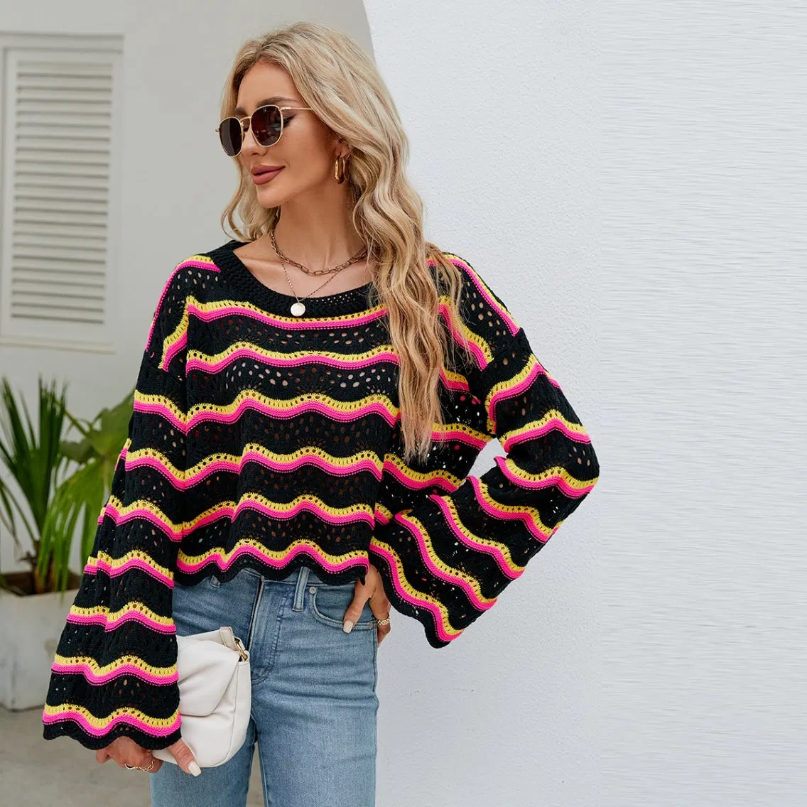 Suéter de Moda para Mujer con Diseño de Onda Jersey de punto para mujer