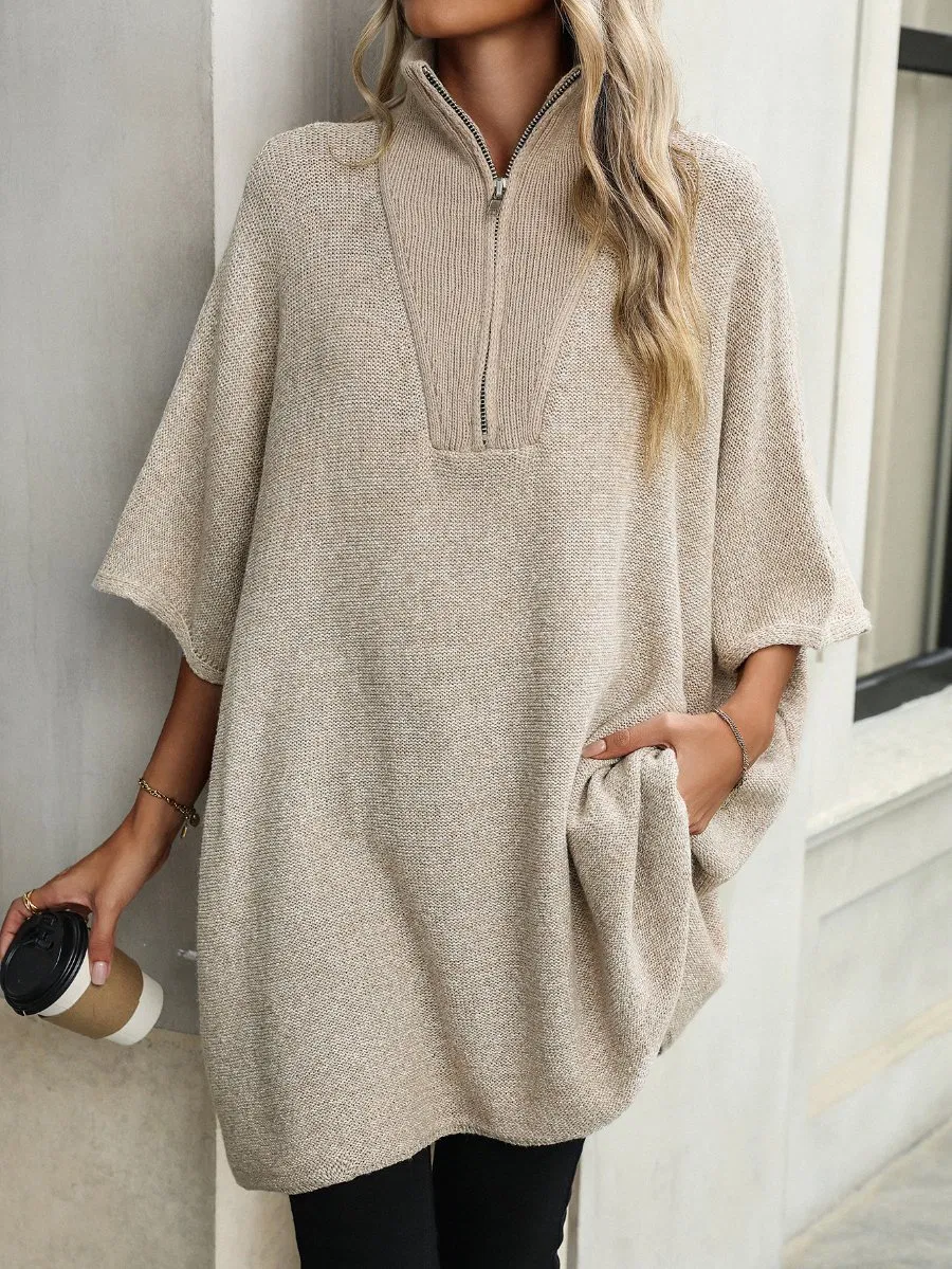 Abrigo de suéter de Moda para Mujer con Cremallera en la parte Delantera Vestido de suéter de punto para mujer
