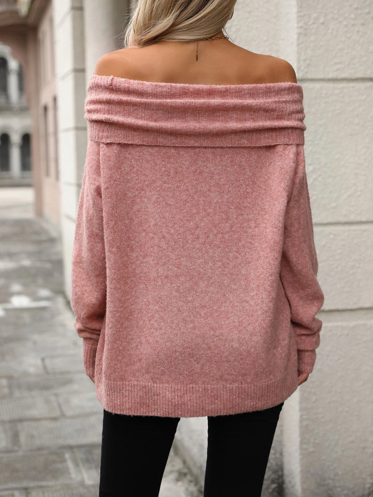 Suéter de punto de Cuello Grande Elegante para Mujer para Atuendos Casuales
