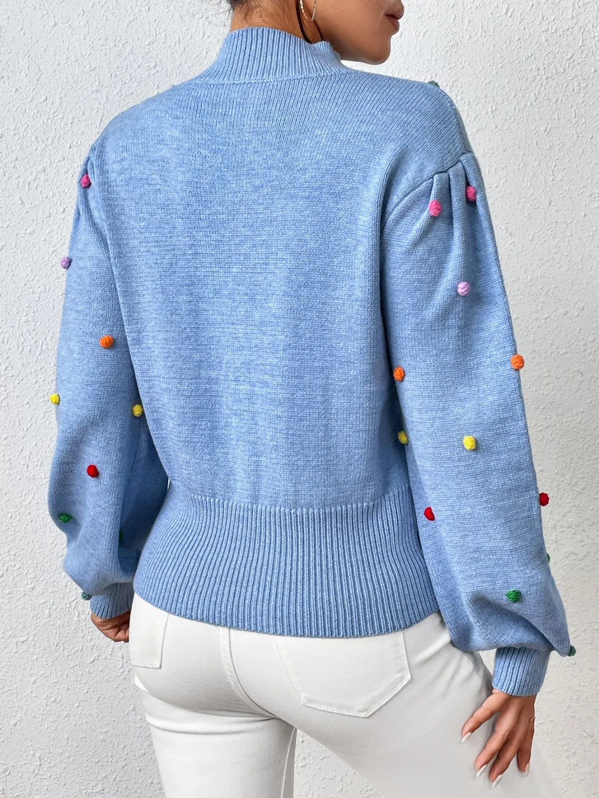 Suéter de Moda para Mujer con Pompones Jersey de Pompones de punto para mujer