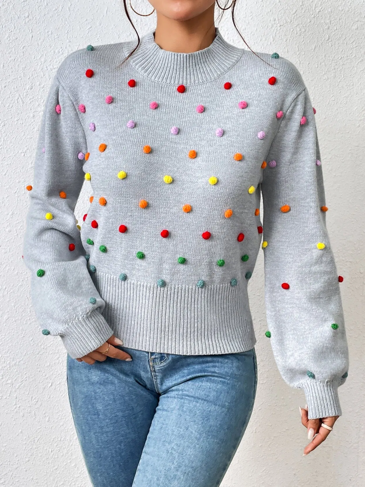 Suéter de Moda para Mujer con Pompones Jersey de Pompones de punto para mujer