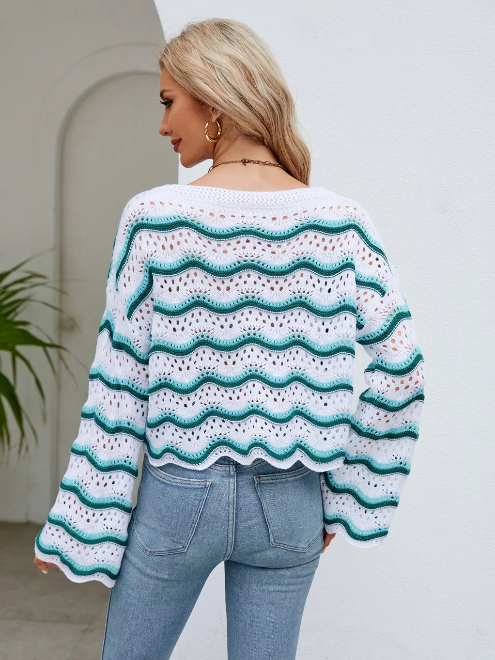 Suéter de Moda para Mujer con Diseño de Onda Jersey de punto para mujer