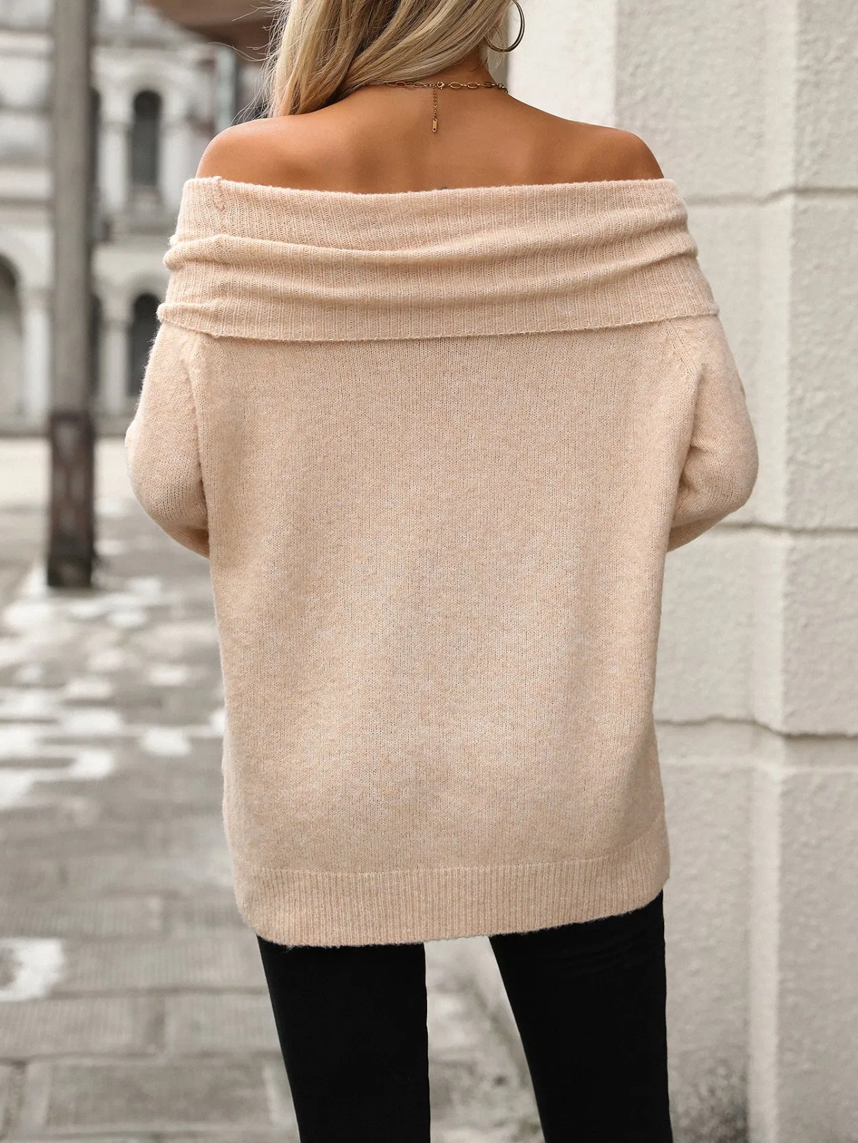 Suéter de punto de Cuello Grande Elegante para Mujer para Atuendos Casuales