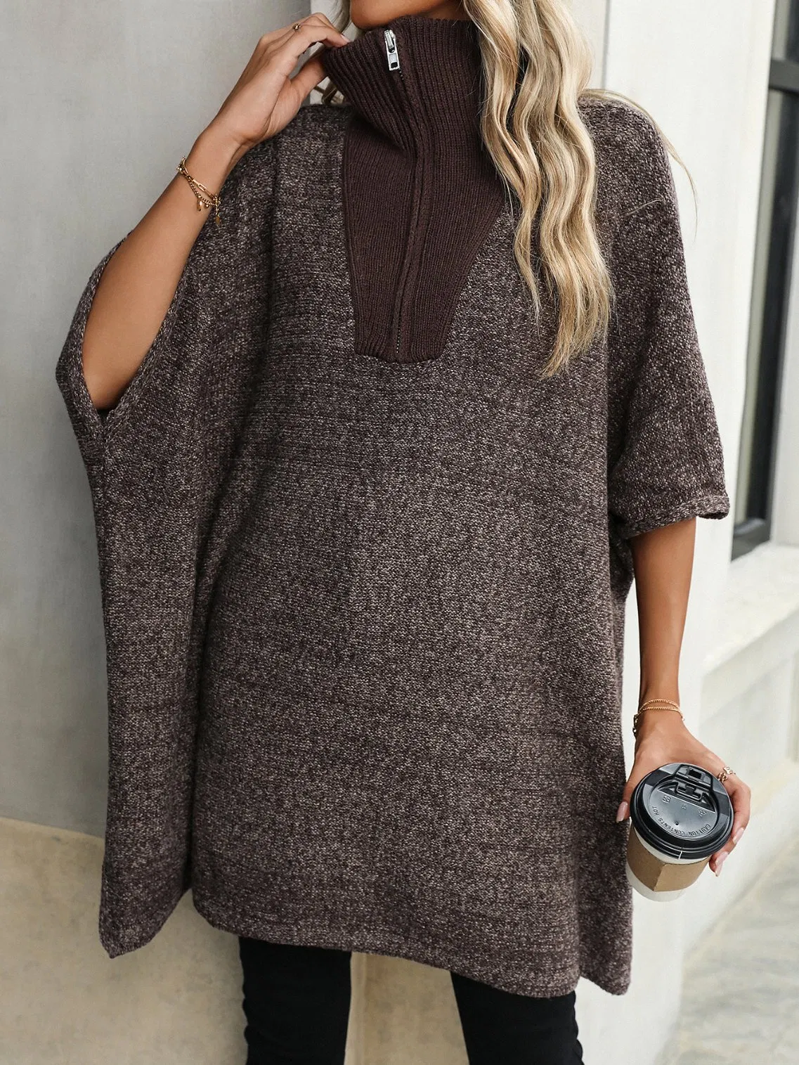 Abrigo de suéter de Moda para Mujer con Cremallera en la parte Delantera Vestido de suéter de punto para mujer