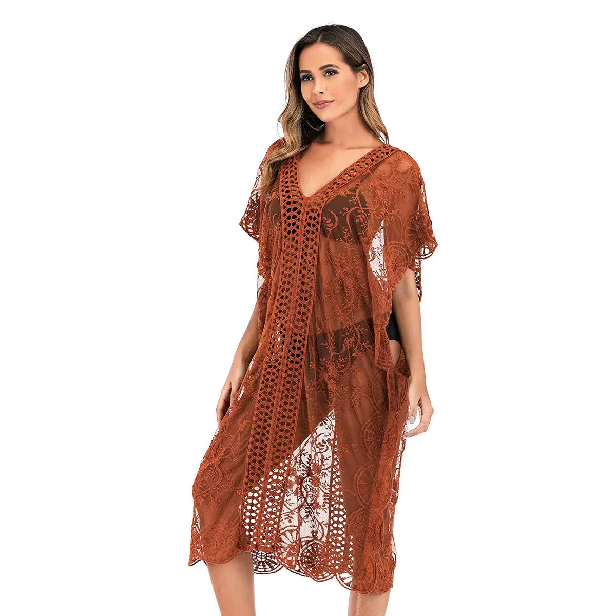 Vestido de Playa de Encaje con Cuello en V Sexy de Varios Colores Disponible al por Mayor Personalizado