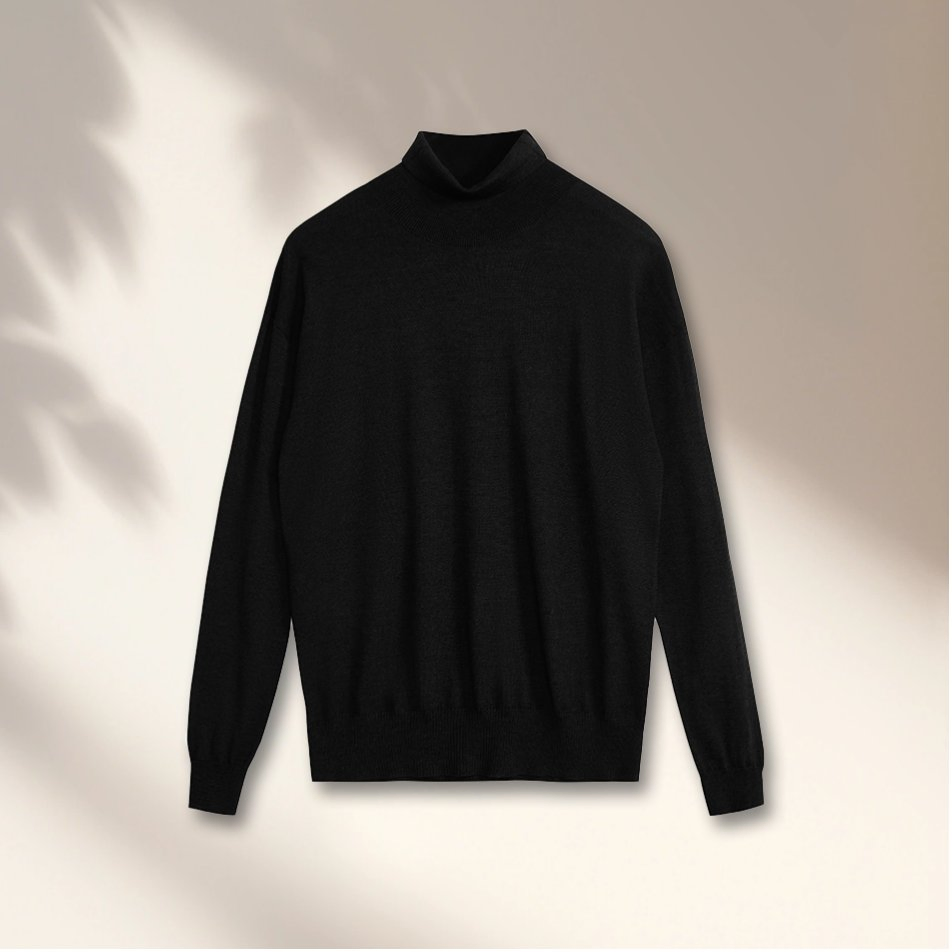 2025 Hombres&amp;prime;s 100% Cachemir Colores Sólidos Prendas de punto de cuello alto Logotipo Personalizado Suéteres Cálidos de negocios de cuello alto para el invierno