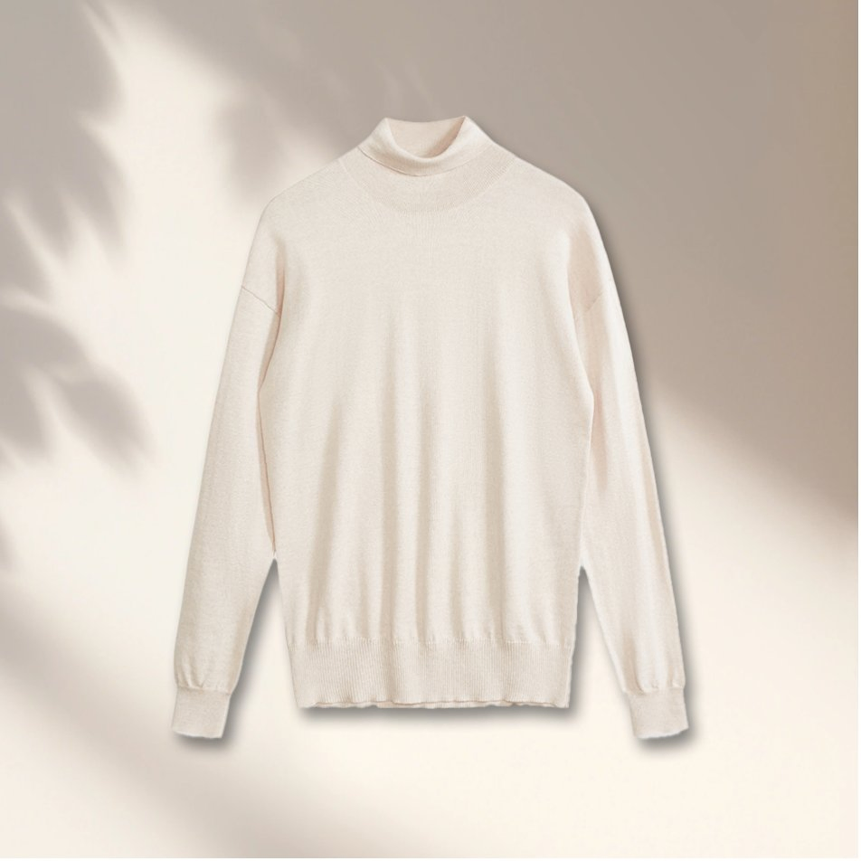2025 Hombres&amp;prime;s 100% Cachemir Colores Sólidos Prendas de punto de cuello alto Logotipo Personalizado Suéteres Cálidos de negocios de cuello alto para el invierno