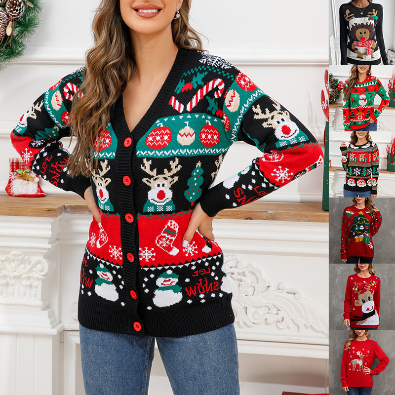 Suéter Cárdigan de Punto Personalizado Suéter de Punto Navideño para Mujer
