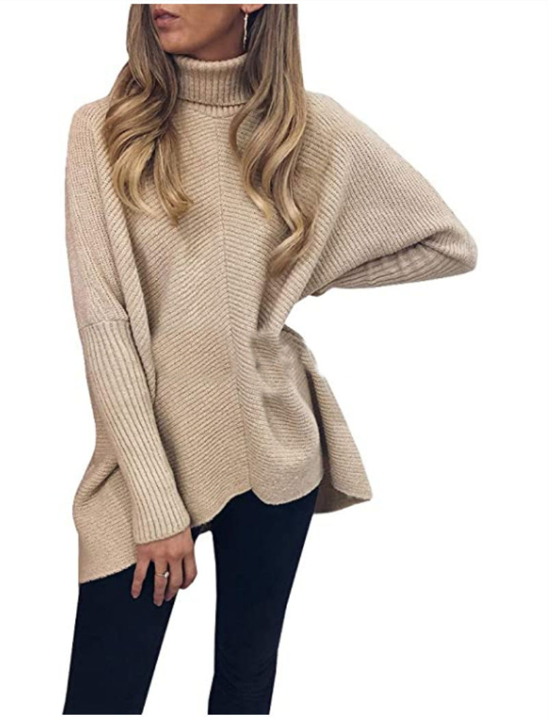 Suéteres de punto de Jersey de gran tamaño de Color Sólido Suelto de Cuello alto de Invierno para Mujer