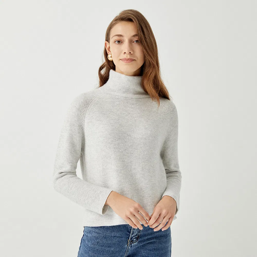 Suéter de jersey de Mujer Corto de Invierno de Cuello Alto de Manga Larga de Cachemira Personalizado OEM