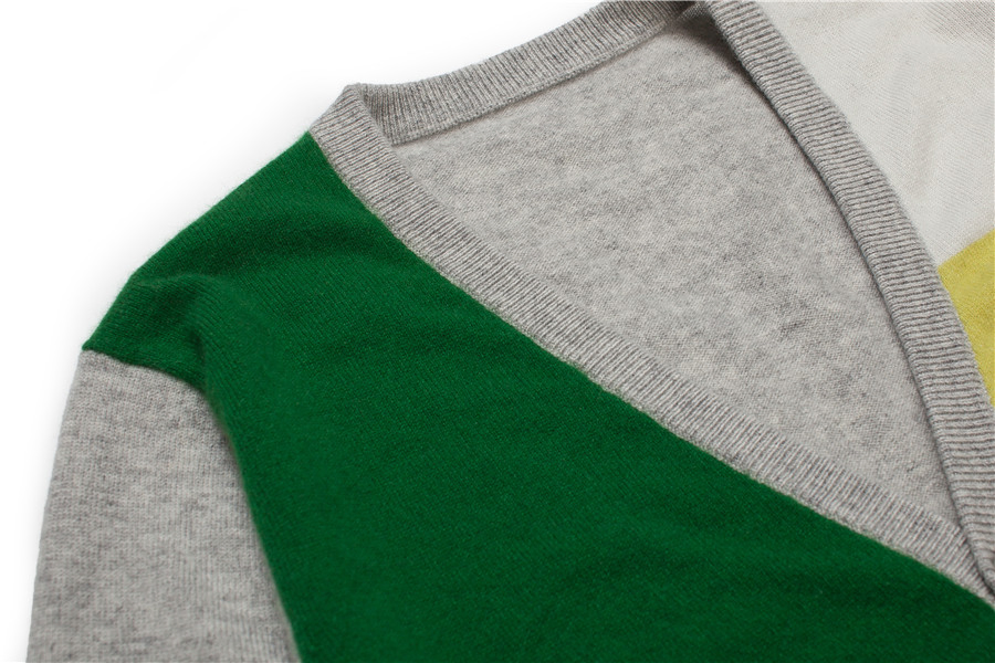 Cárdigan de cachemira 100% de Punto con Cuello en V y Bloque de Color para Hombre
