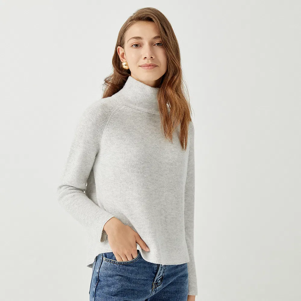 Suéter de jersey de Mujer Corto de Invierno de Cuello Alto de Manga Larga de Cachemira Personalizado OEM