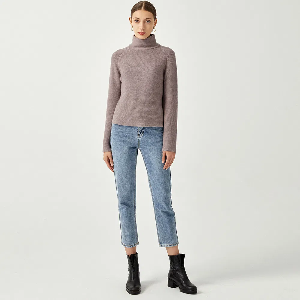 Suéter de jersey de Mujer Corto de Invierno de Cuello Alto de Manga Larga de Cachemira Personalizado OEM