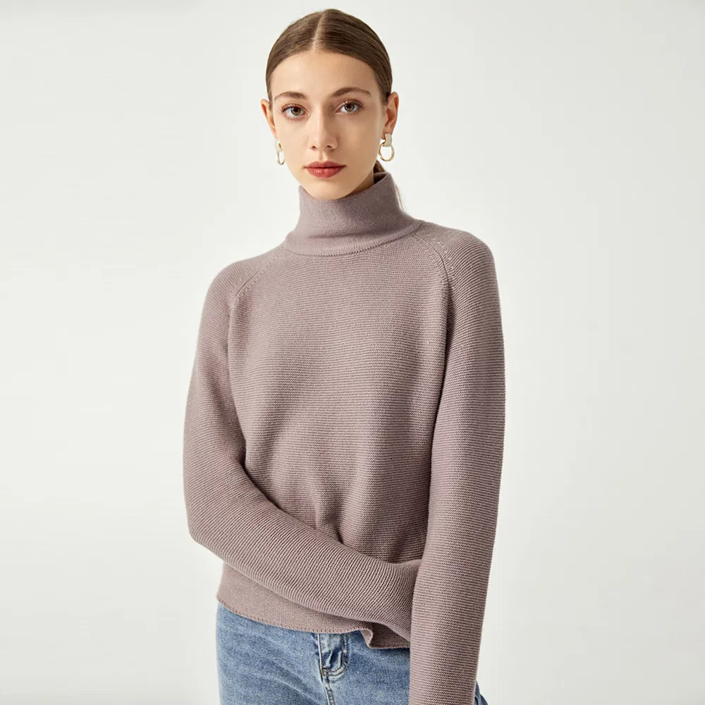 Suéter de jersey de Mujer Corto de Invierno de Cuello Alto de Manga Larga de Cachemira Personalizado OEM