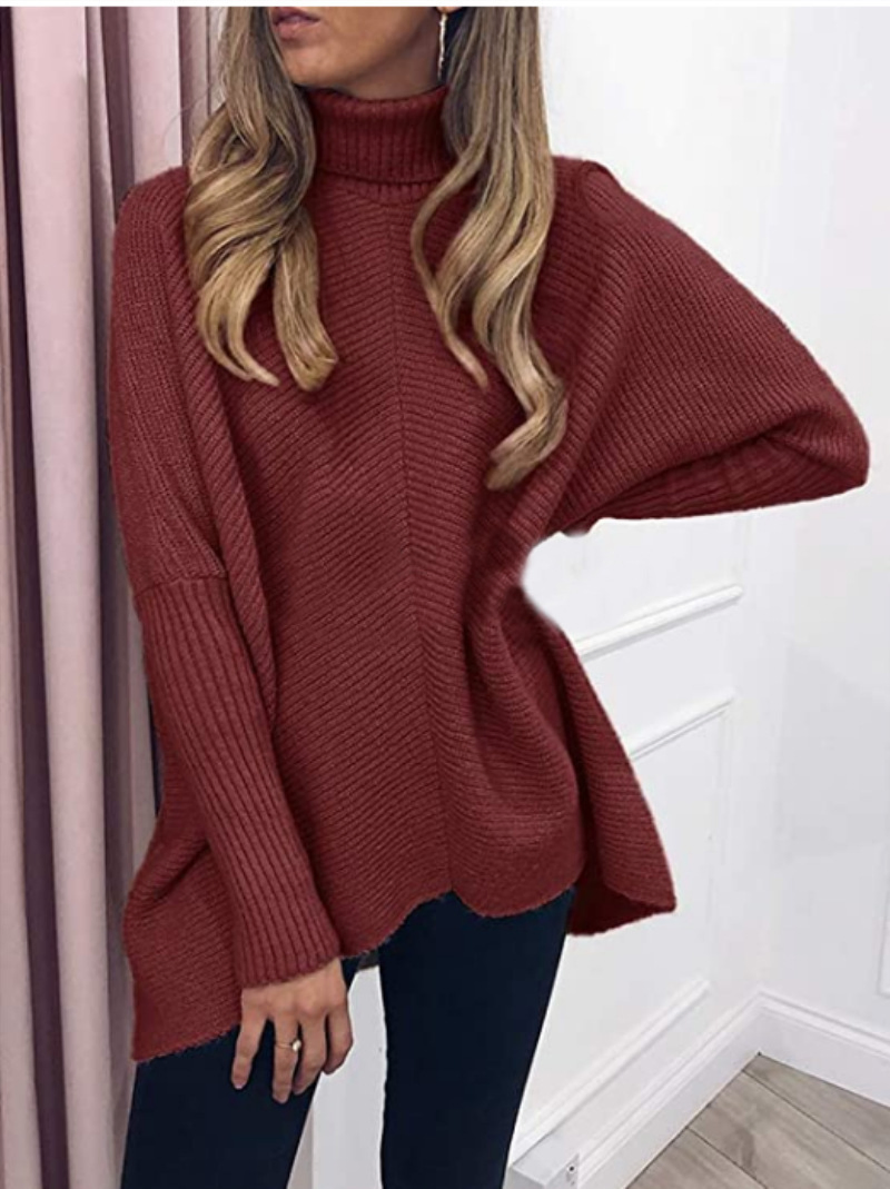 Suéteres de punto de Jersey de gran tamaño de Color Sólido Suelto de Cuello alto de Invierno para Mujer
