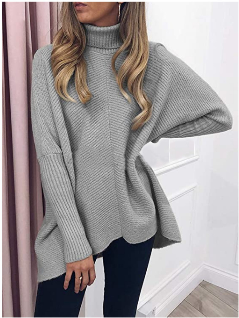 Suéteres de punto de Jersey de gran tamaño de Color Sólido Suelto de Cuello alto de Invierno para Mujer