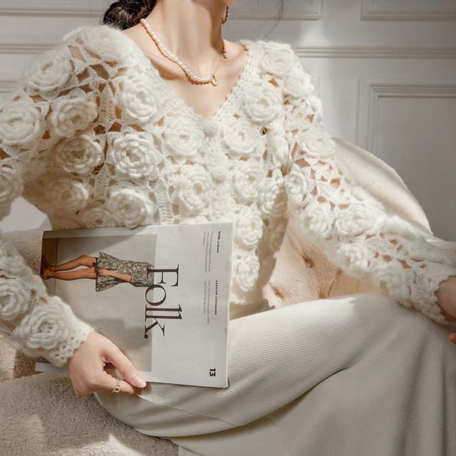 Industria Pesada, Suéter de punto Blanco, Abrigo Retro de Estilo Perezoso de Otoño e Invierno para Mujer, Cárdigan Superior