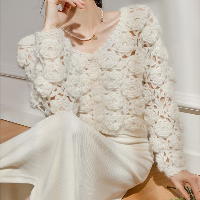 Industria Pesada, Suéter de punto Blanco, Abrigo Retro de Estilo Perezoso de Otoño e Invierno para Mujer, Cárdigan Superior