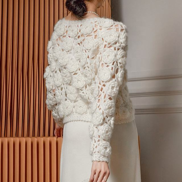 Industria Pesada, Suéter de punto Blanco, Abrigo Retro de Estilo Perezoso de Otoño e Invierno para Mujer, Cárdigan Superior