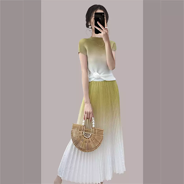 Elegante Falda Plisada Degradada y Conjunto Superior para Mujer