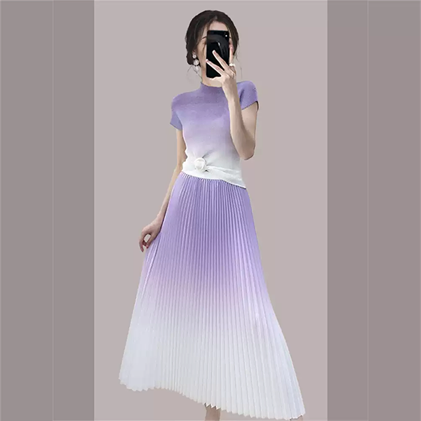 Elegante Falda Plisada Degradada y Conjunto Superior para Mujer