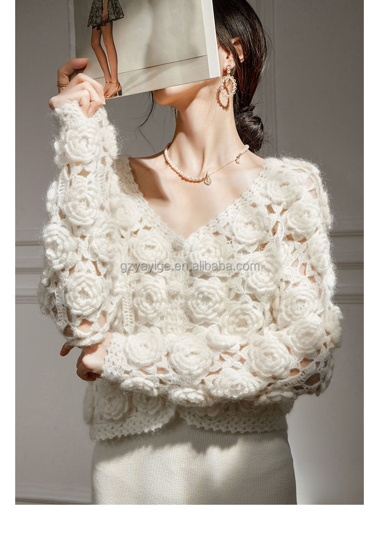 Industria Pesada, Suéter de punto Blanco, Abrigo Retro de Estilo Perezoso de Otoño e Invierno para Mujer, Cárdigan Superior