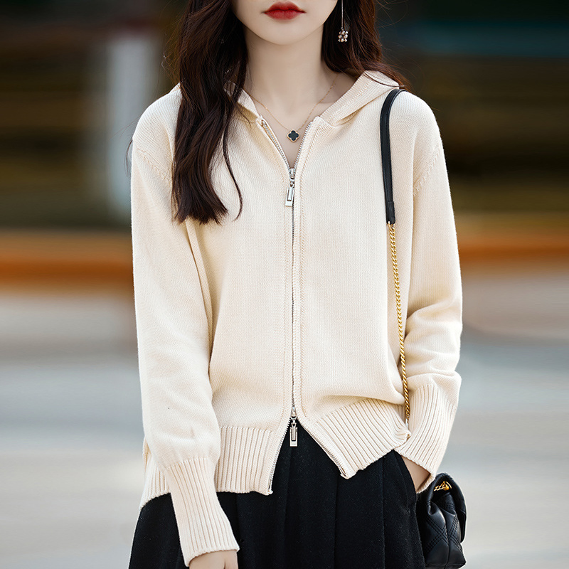 Logotipo de Bordado de Patrón Personalizado Cárdigan de Suéter Estándar de Punto Corto de Seda y Cachemira de Lana Informal de Color Sólido para Mujer Producto