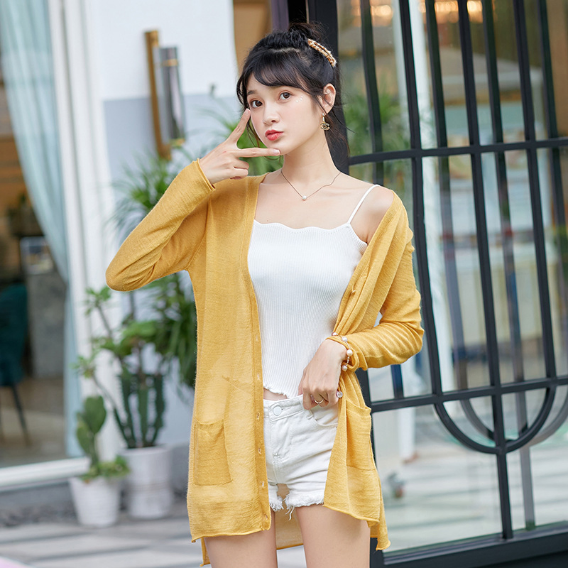 Nuevo Suéter de Primavera Top Personalizado de Invierno a Rayas para Mujer Cárdigan Transparente de Lino de Algodón Fino Ligero