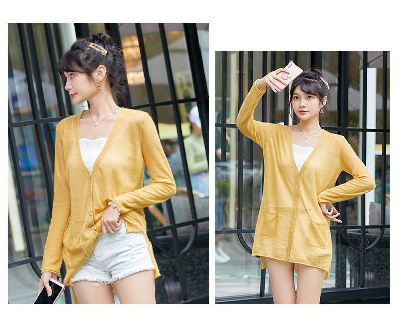 Nuevo Suéter de Primavera Top Personalizado de Invierno a Rayas para Mujer Cárdigan Transparente de Lino de Algodón Fino Ligero