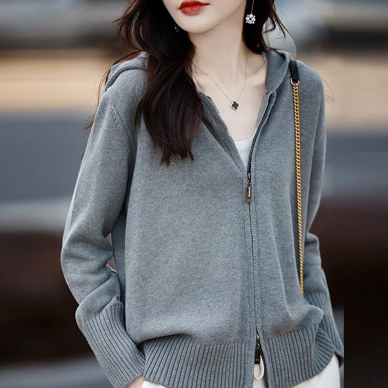 Logotipo de Bordado de Patrón Personalizado Cárdigan de Suéter Estándar de Punto Corto de Seda y Cachemira de Lana Informal de Color Sólido para Mujer Producto