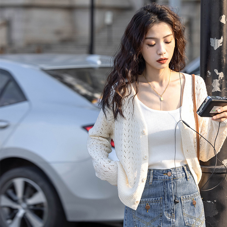Cárdigan Hueco de Ganchillo de Mujer de Manga Larga de Moda Personalizada de Fabricantes de Prendas de punto
